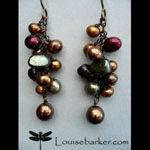 Wire wrapped freshwater pearls with brass chain earrings